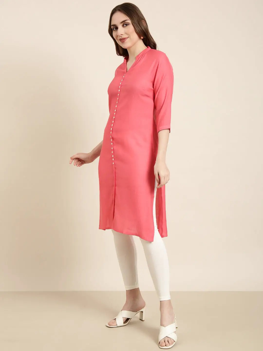 Women's Straight Pink Solid Kurta