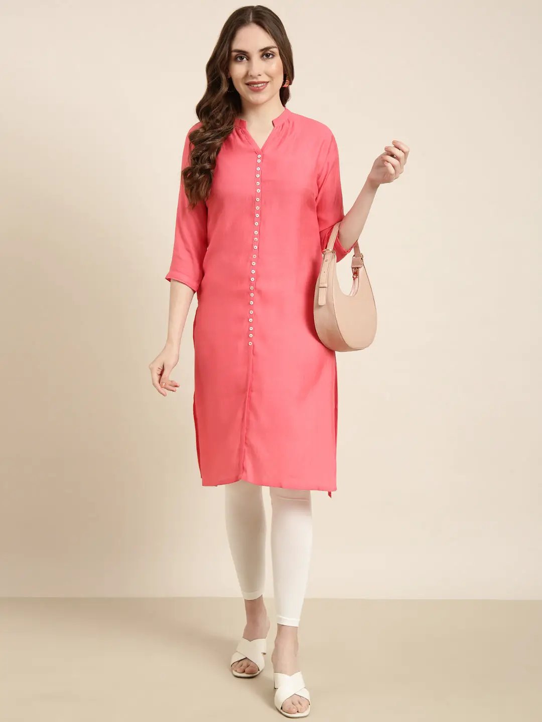 Women's Straight Pink Solid Kurta