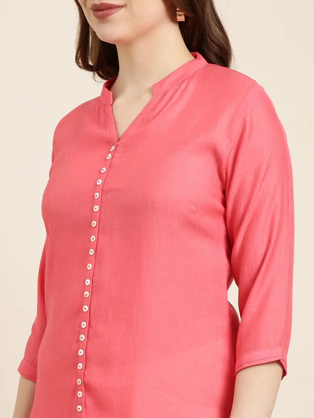 Women's Straight Pink Solid Kurta