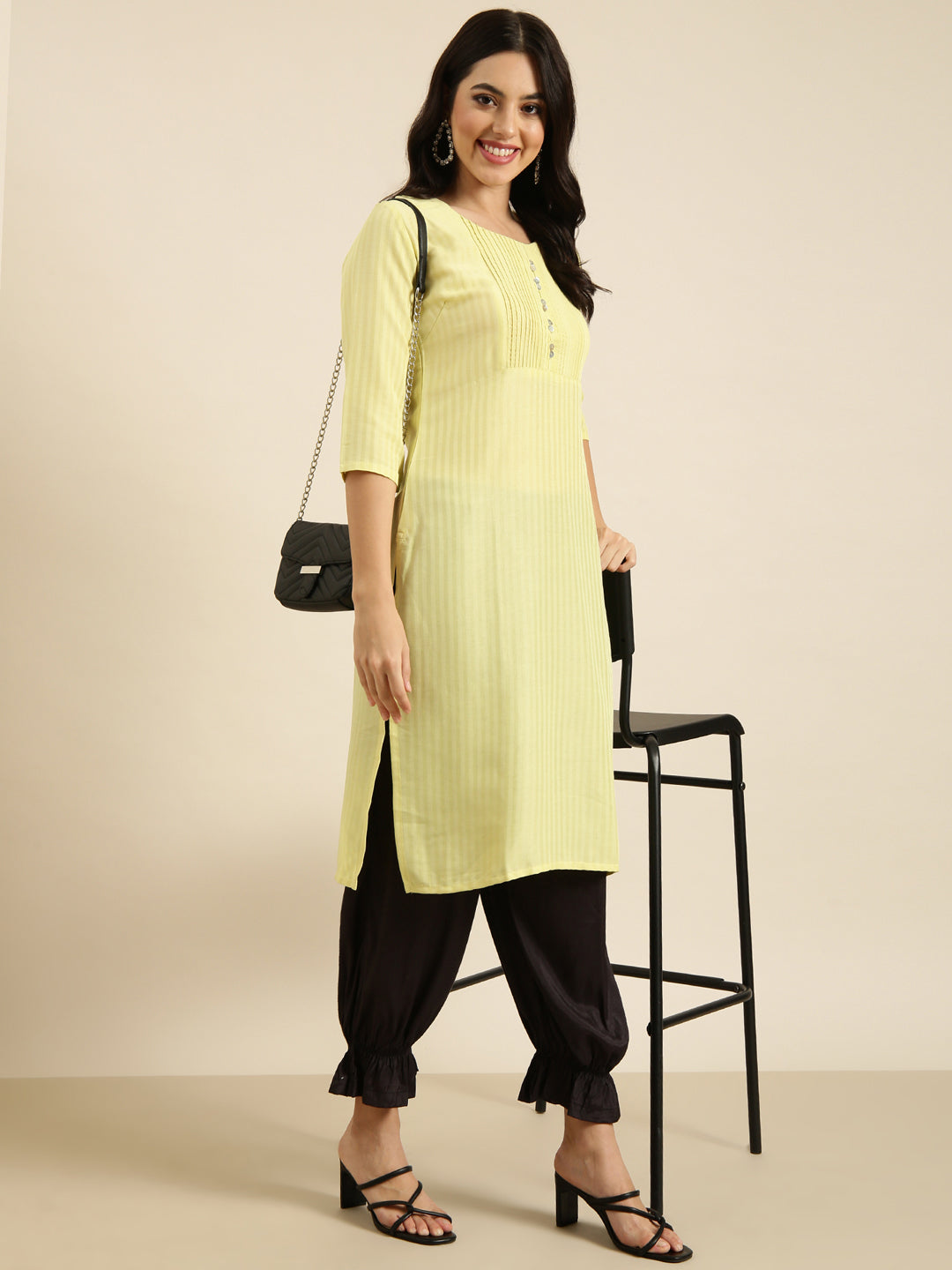 Women Straight Yellow Solid Kurta