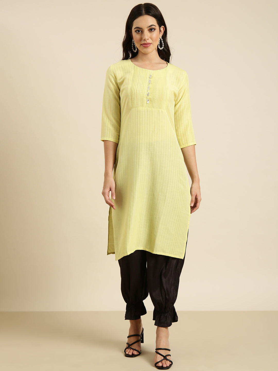 Women Straight Yellow Solid Kurta