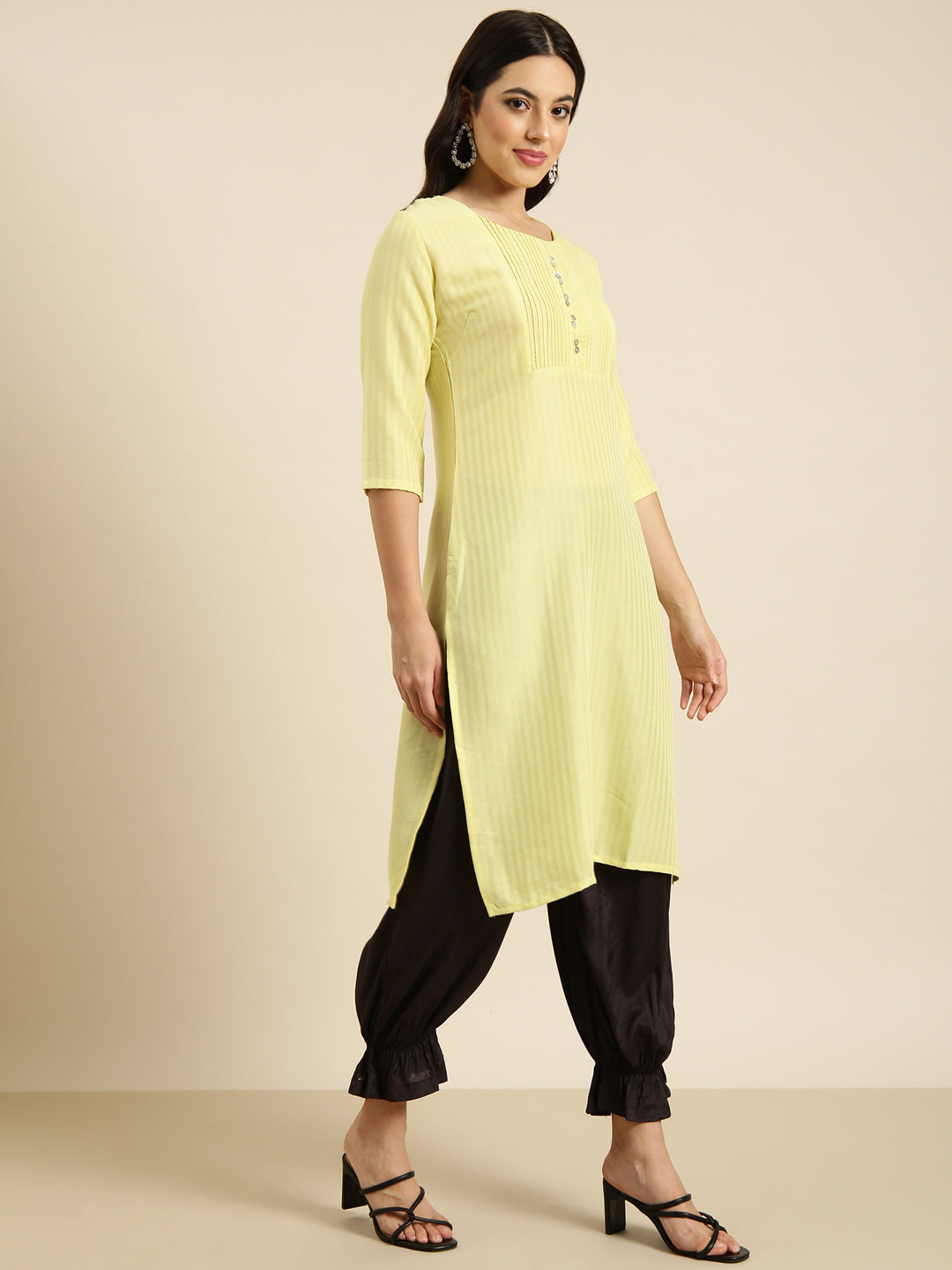 Women Straight Yellow Solid Kurta