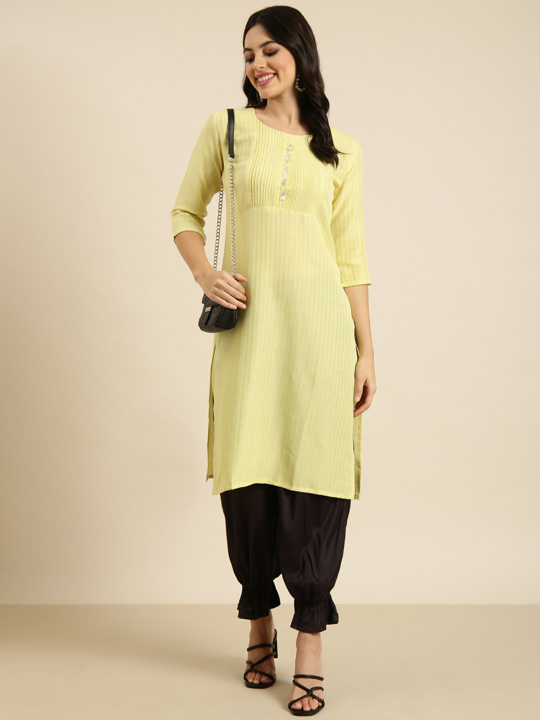 Women Straight Yellow Solid Kurta