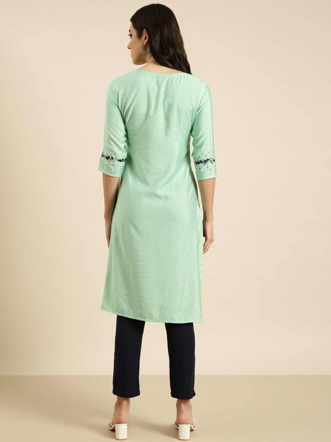 Women Straight Sea Green Solid Kurta