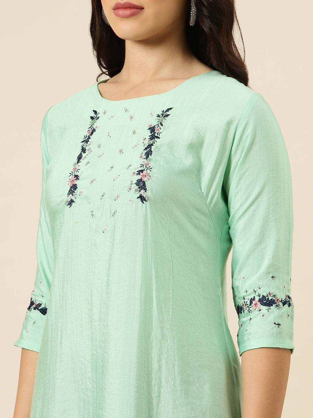 Women Straight Sea Green Solid Kurta