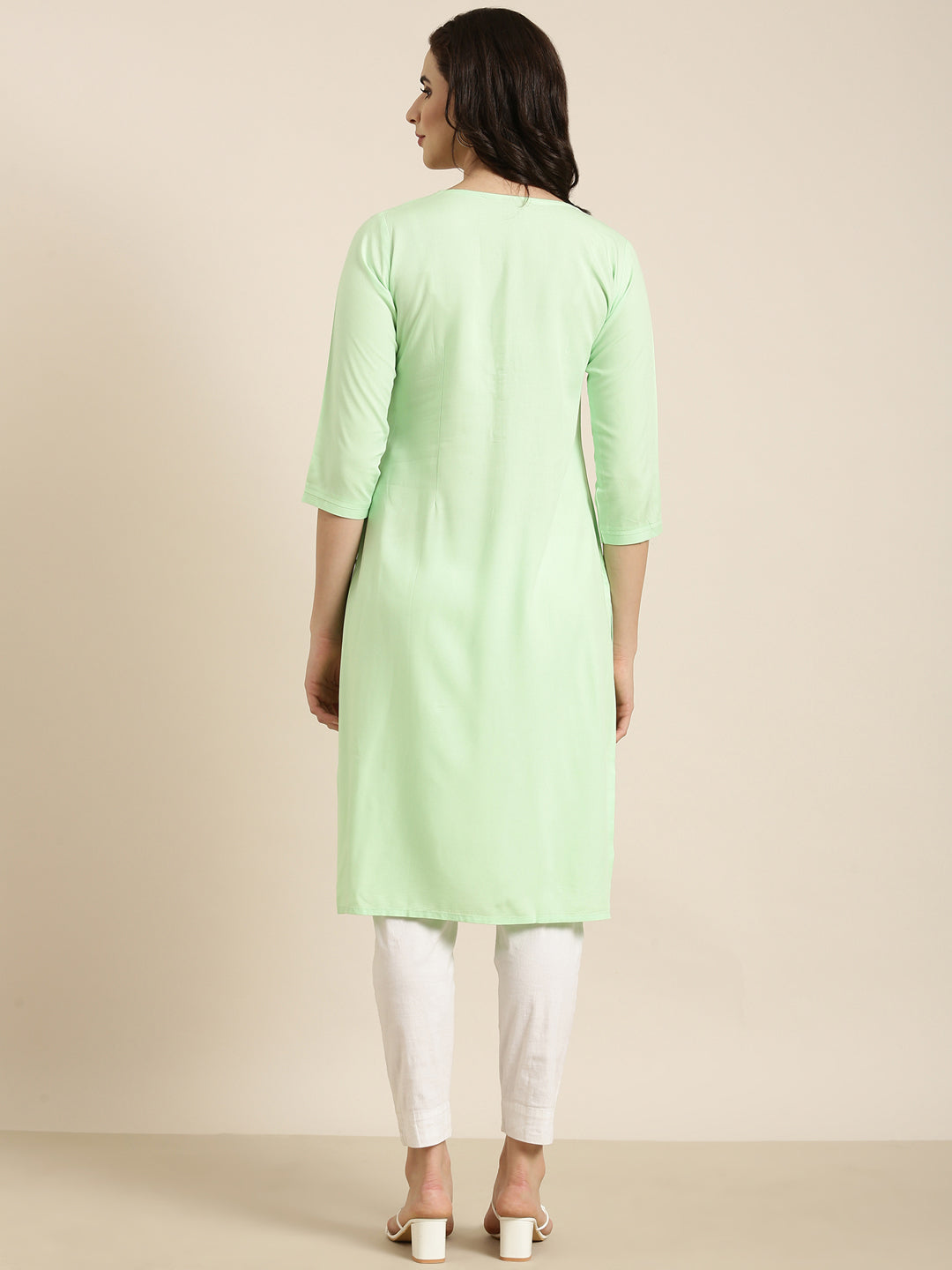 Women Straight Green Solid Kurta