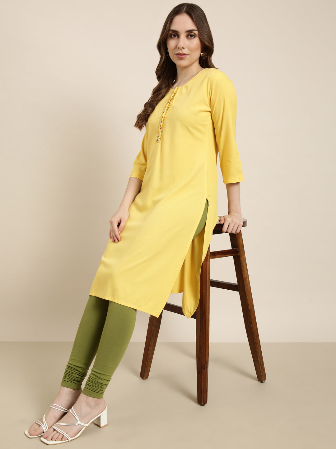 Women Straight Yellow Solid Kurta