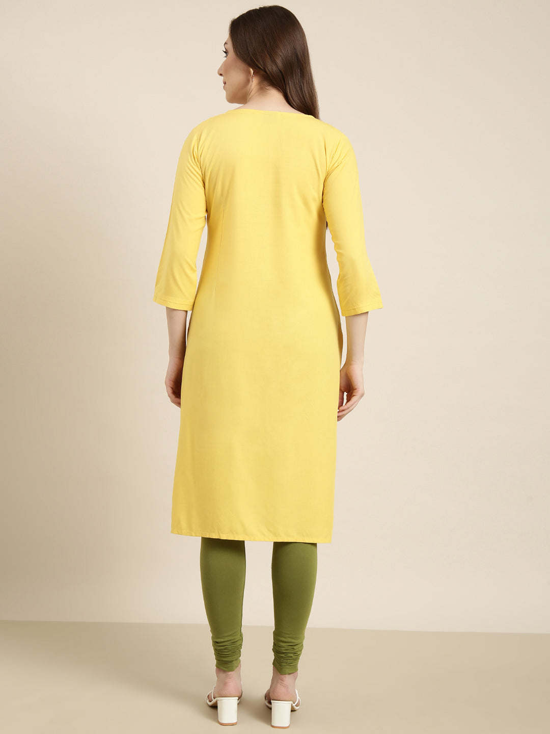 Women Straight Yellow Solid Kurta