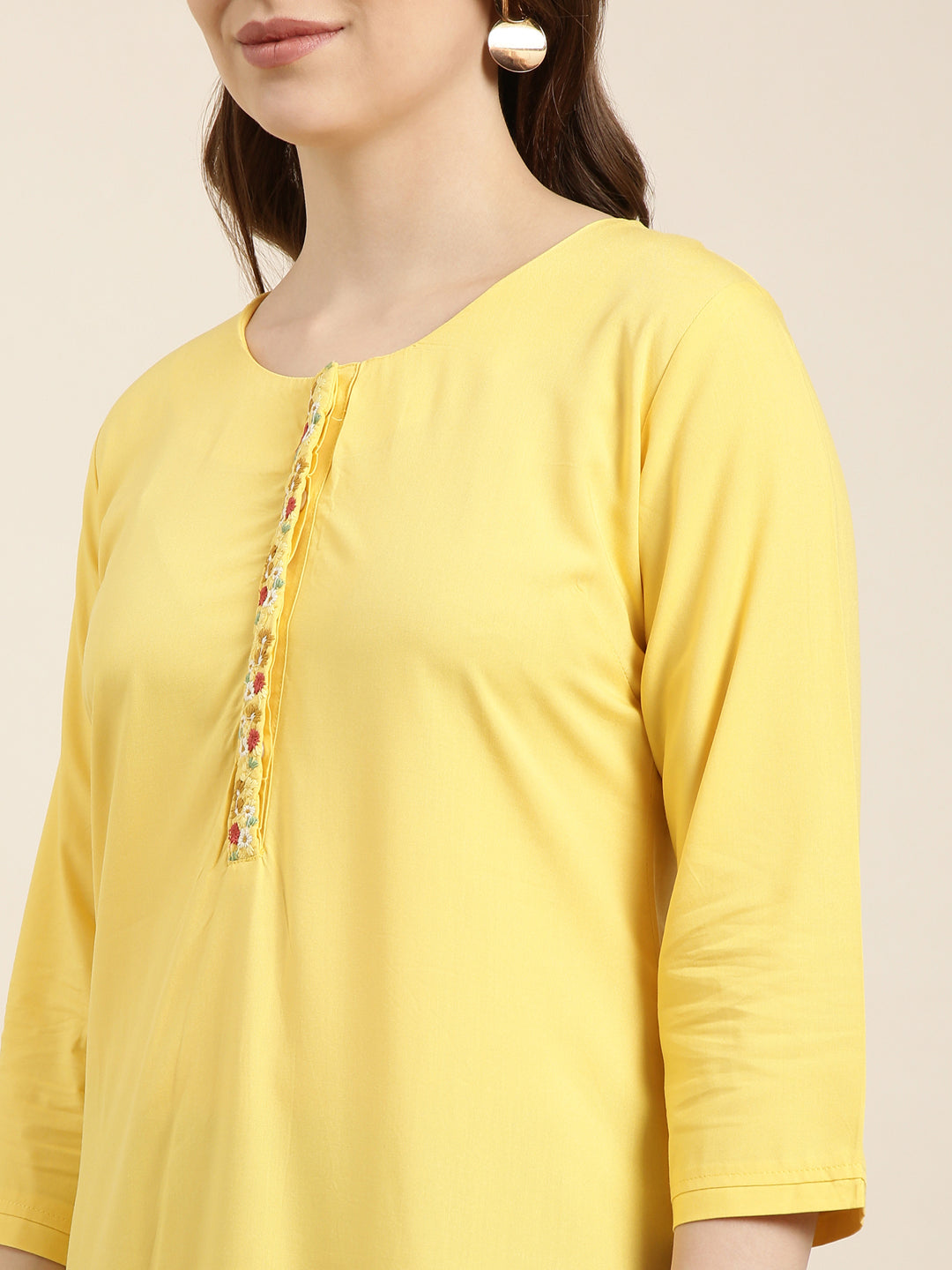 Women Straight Yellow Solid Kurta