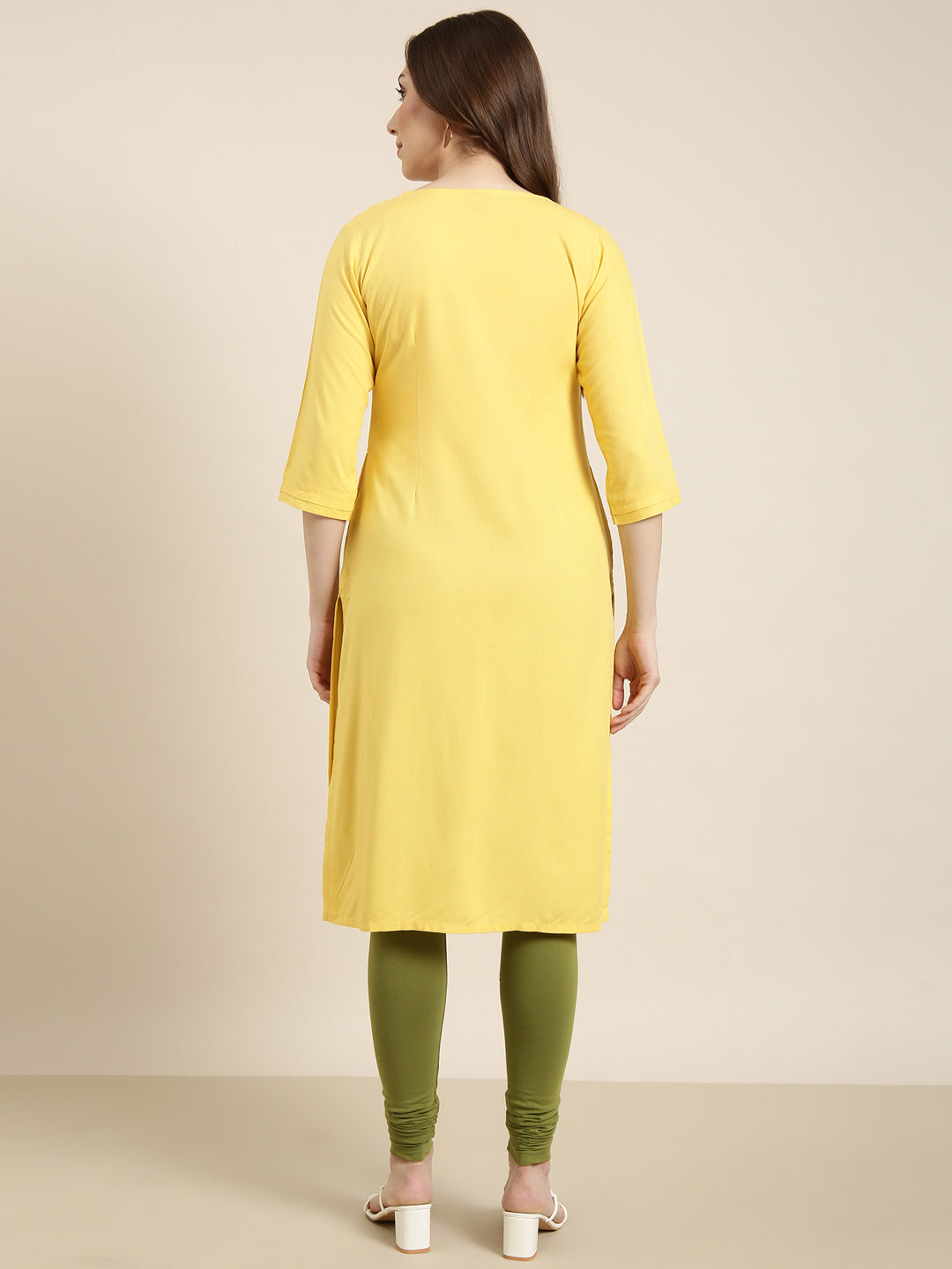 Women Straight Yellow Solid Kurta