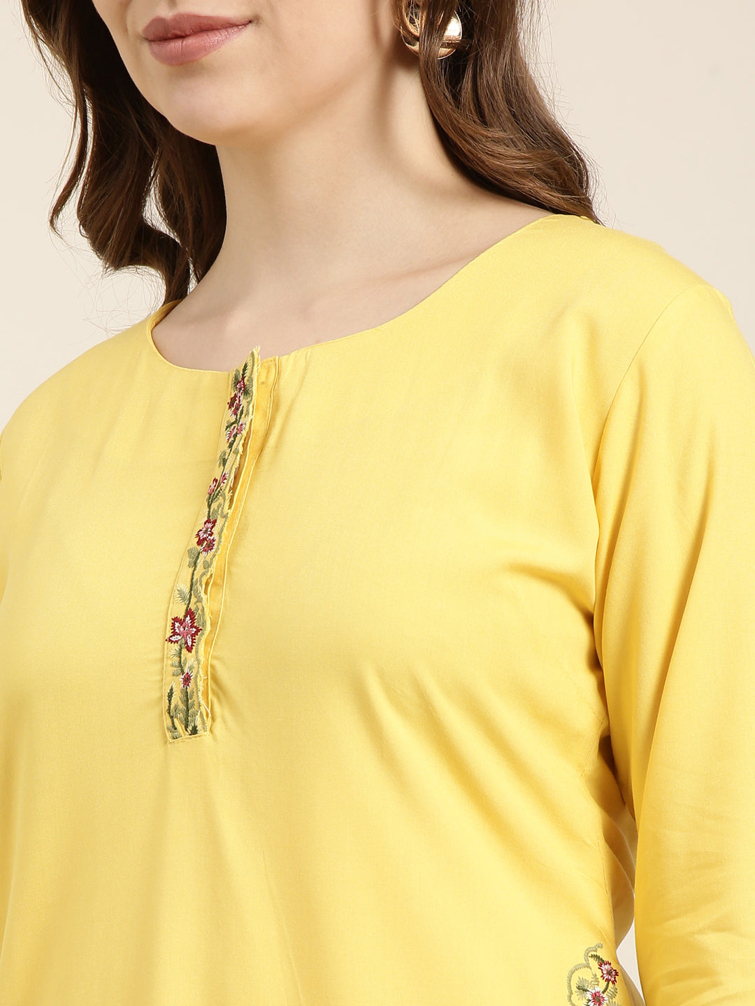 Women Straight Yellow Solid Kurta