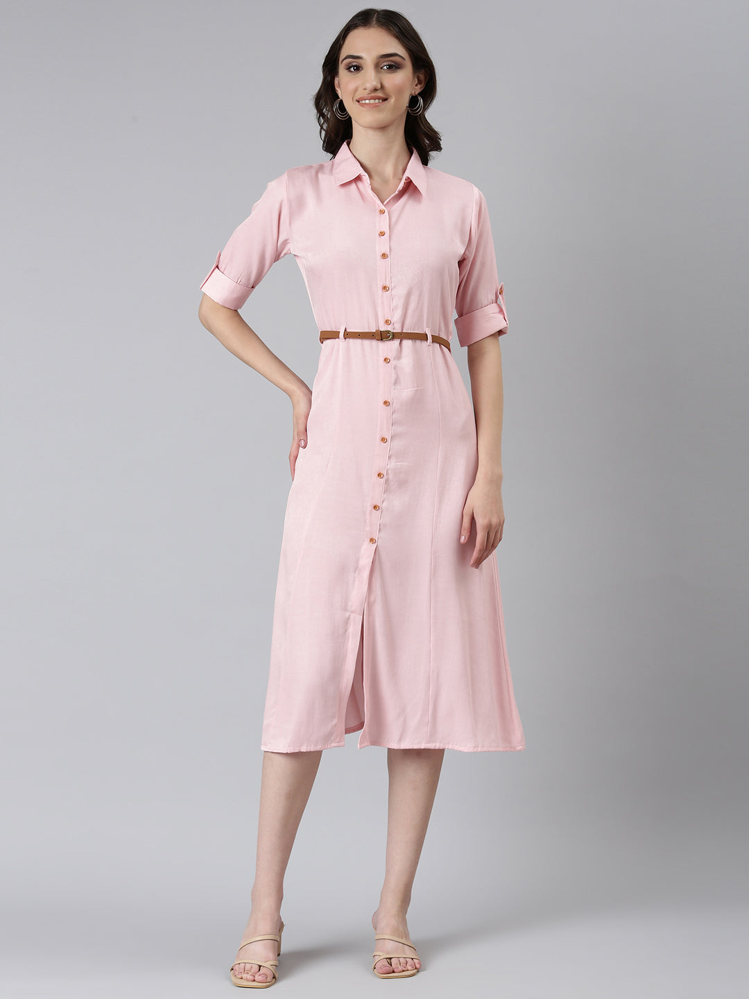 Women Pink Solid Shirt Dress