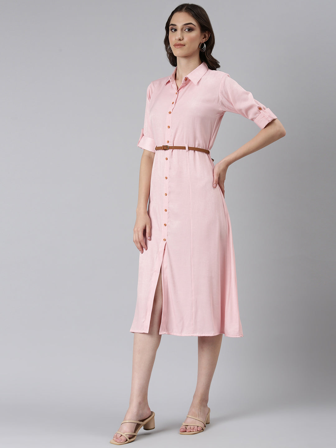 Women Pink Solid Shirt Dress