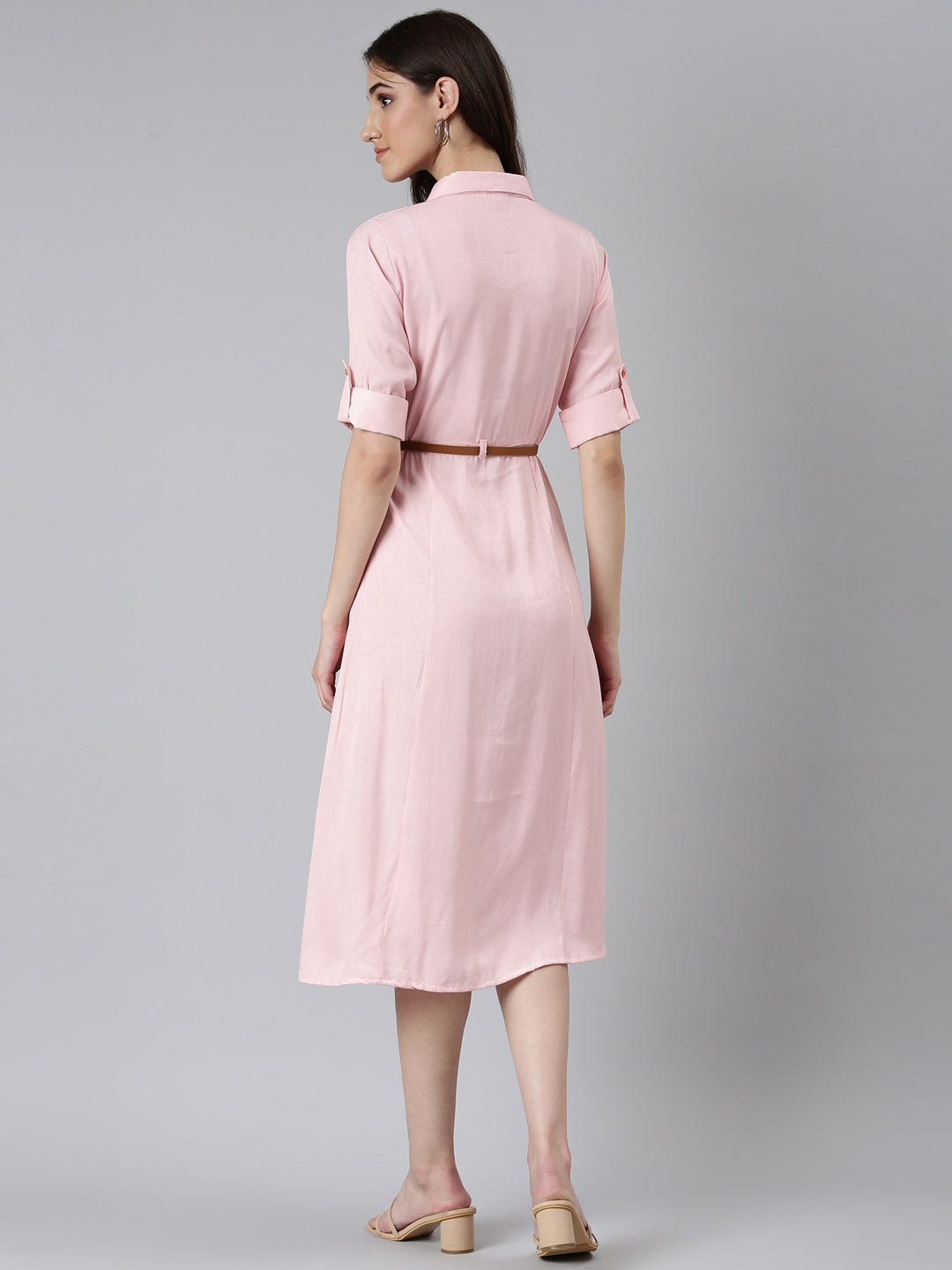 Women Pink Solid Shirt Dress