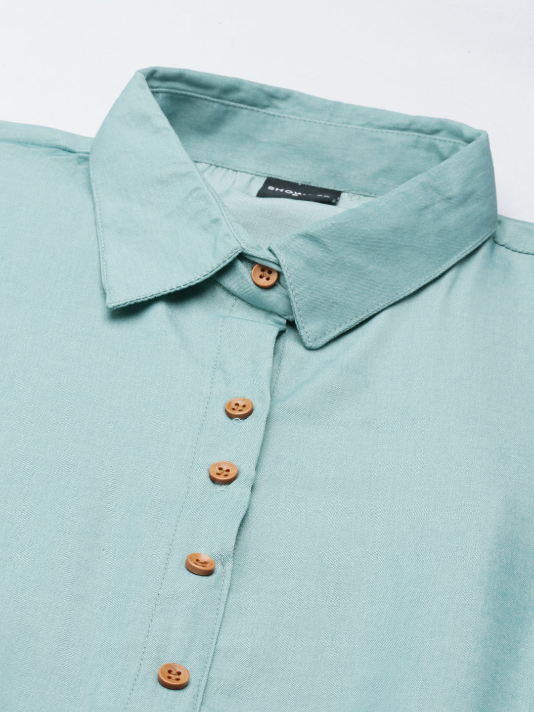 Women Sea Green Solid Shirt Dress