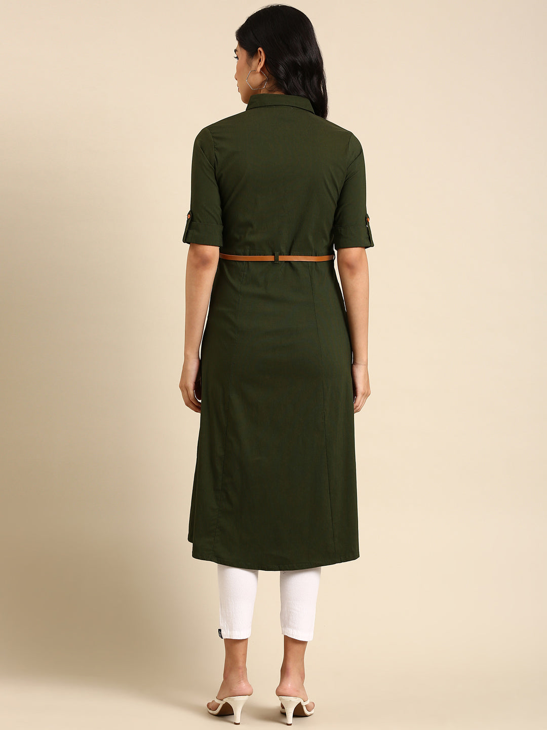 Women's Olive Solid A-Line Kurta