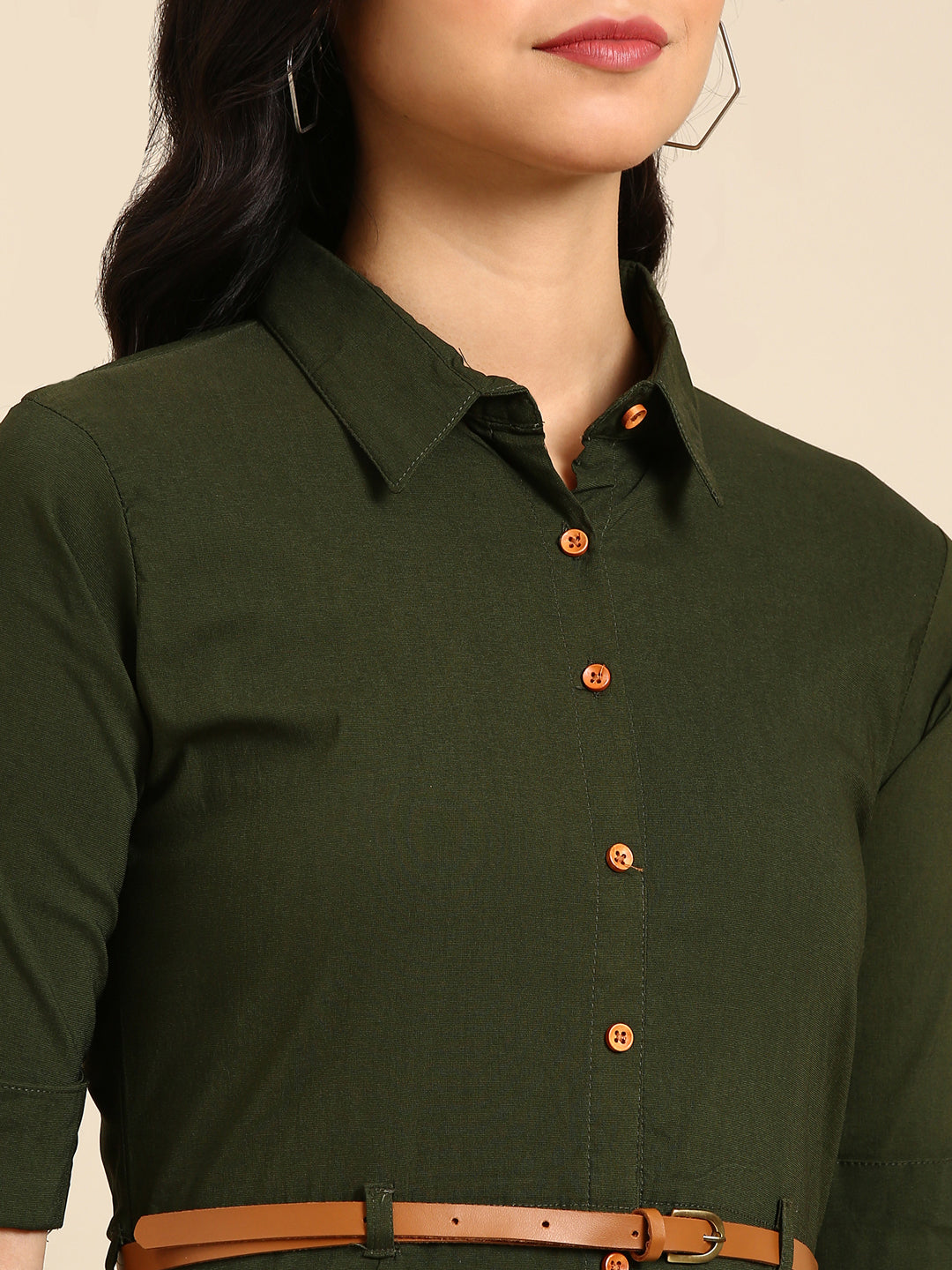 Women's Olive Solid A-Line Kurta