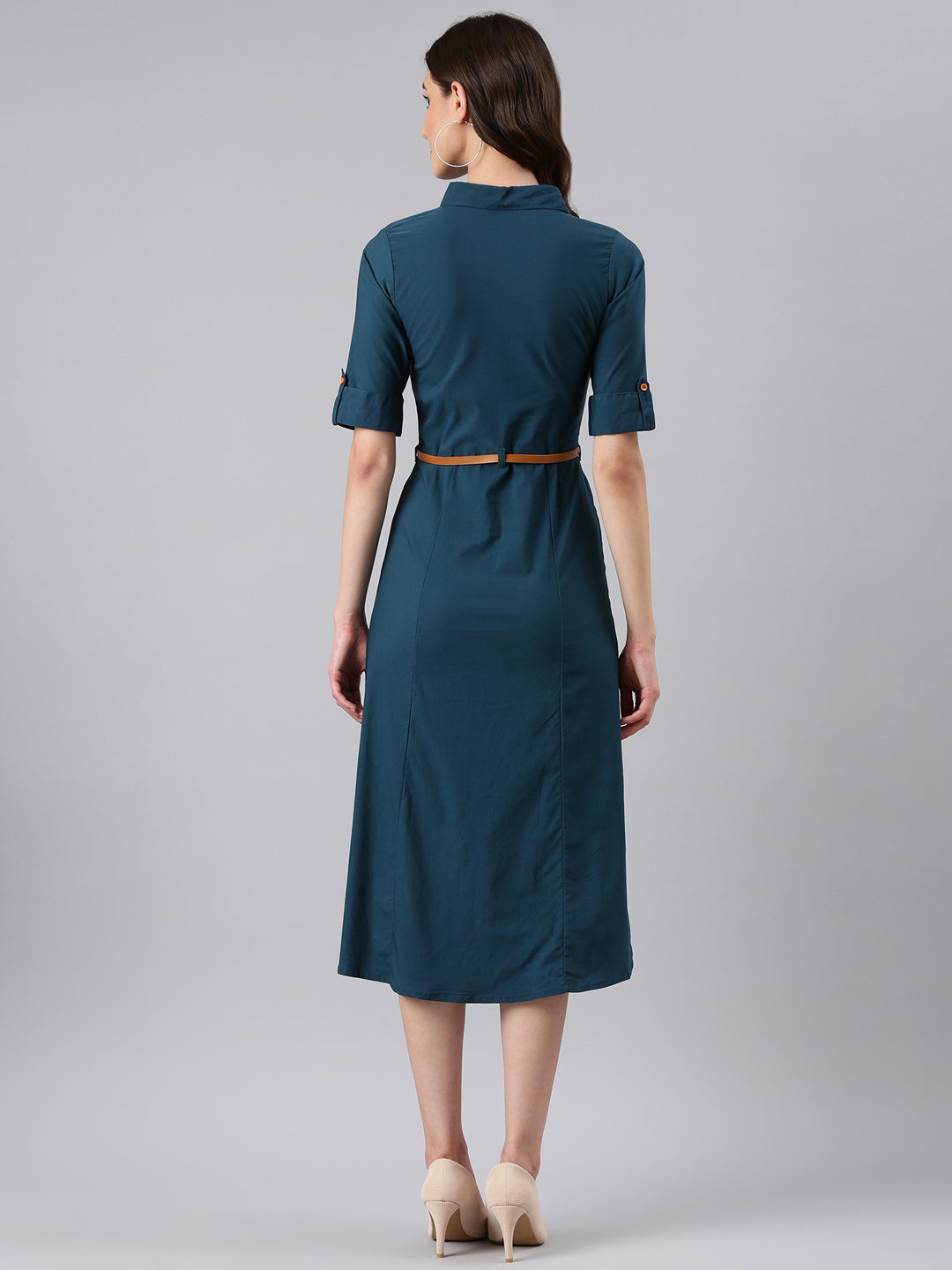 Women Teal Solid Shirt Dress