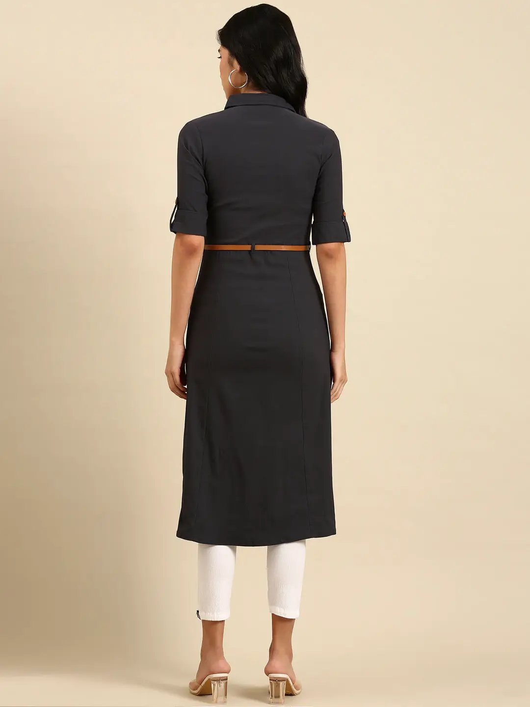Women's Grey Solid A-Line Kurta