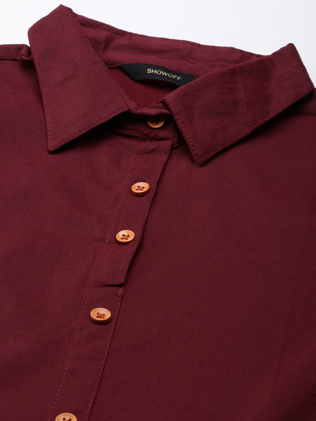 Women Maroon Solid Shirt Dress