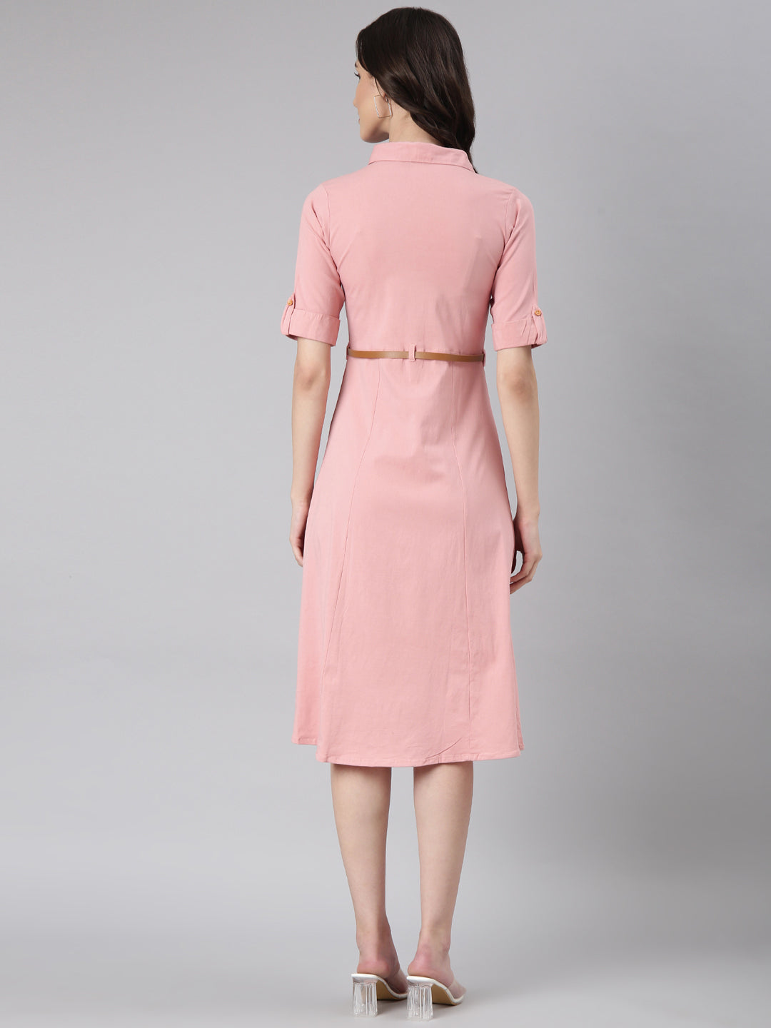 Women Pink Solid Shirt Dress