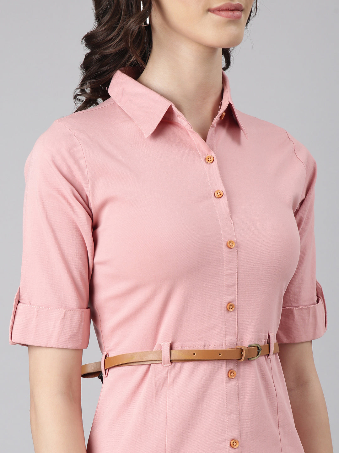 Women Pink Solid Shirt Dress