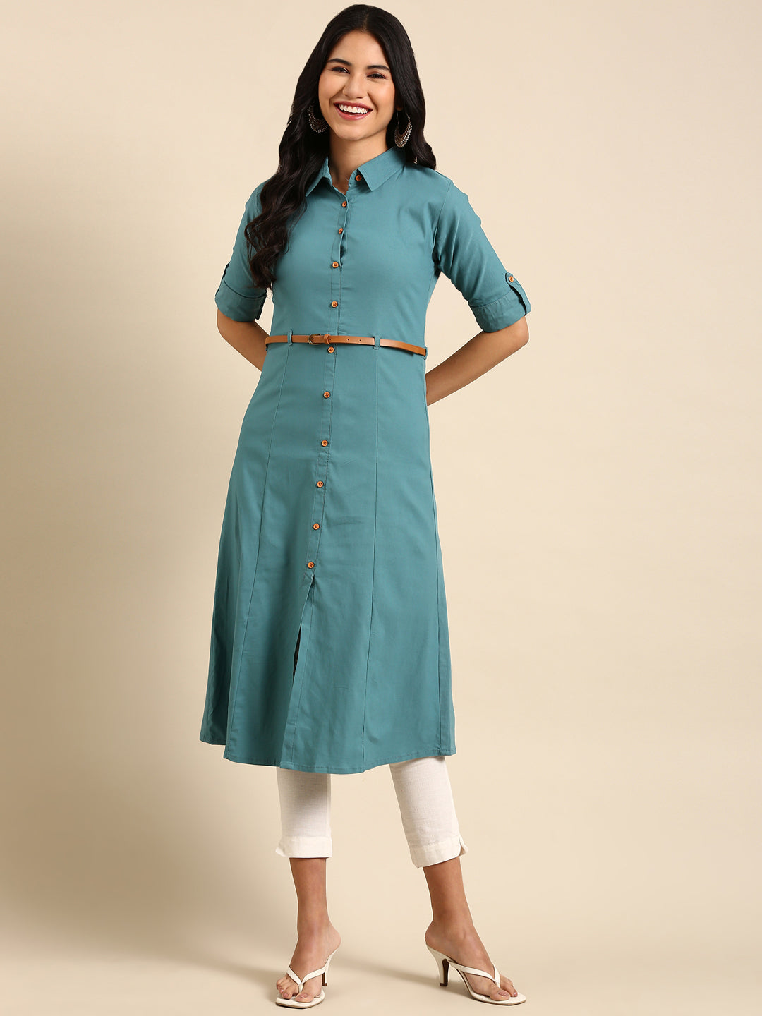 Women's Blue Solid A-Line Kurta