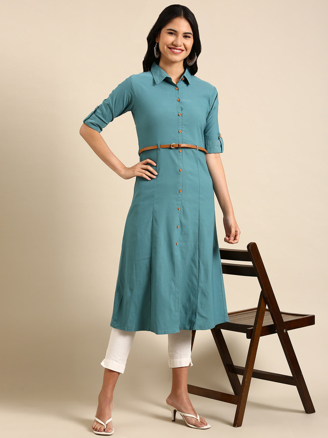 Women's Blue Solid A-Line Kurta