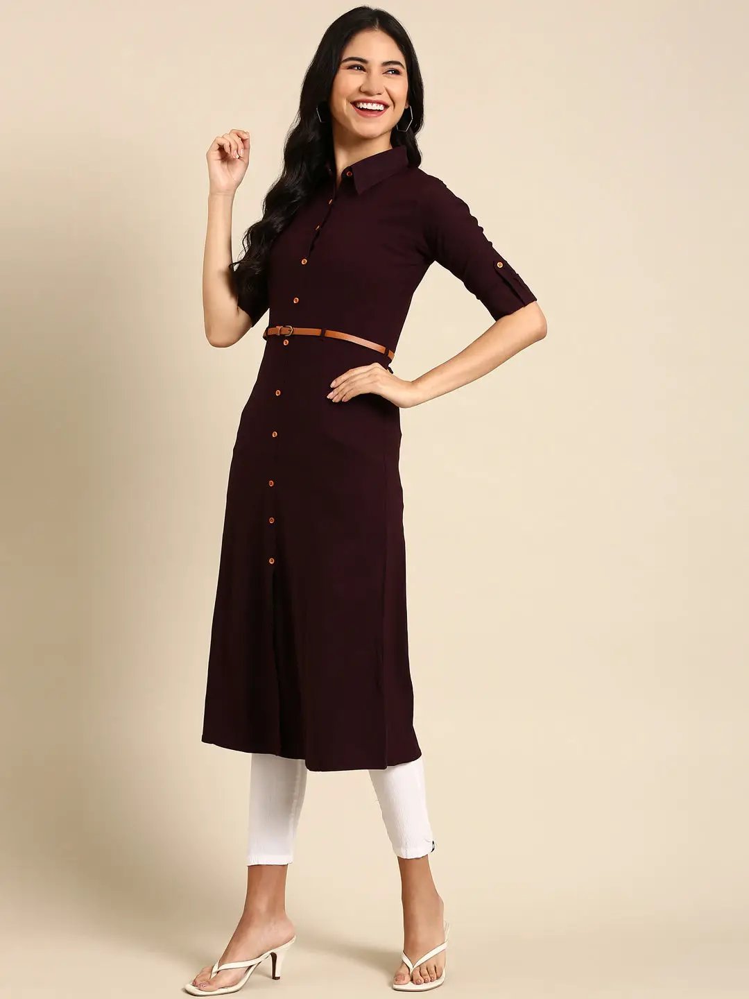 Women's Purple Solid A-Line Kurta