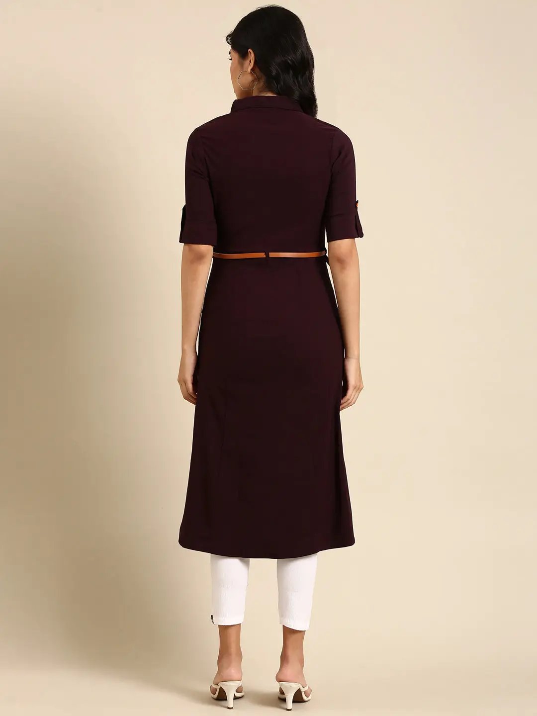 Women's Purple Solid A-Line Kurta