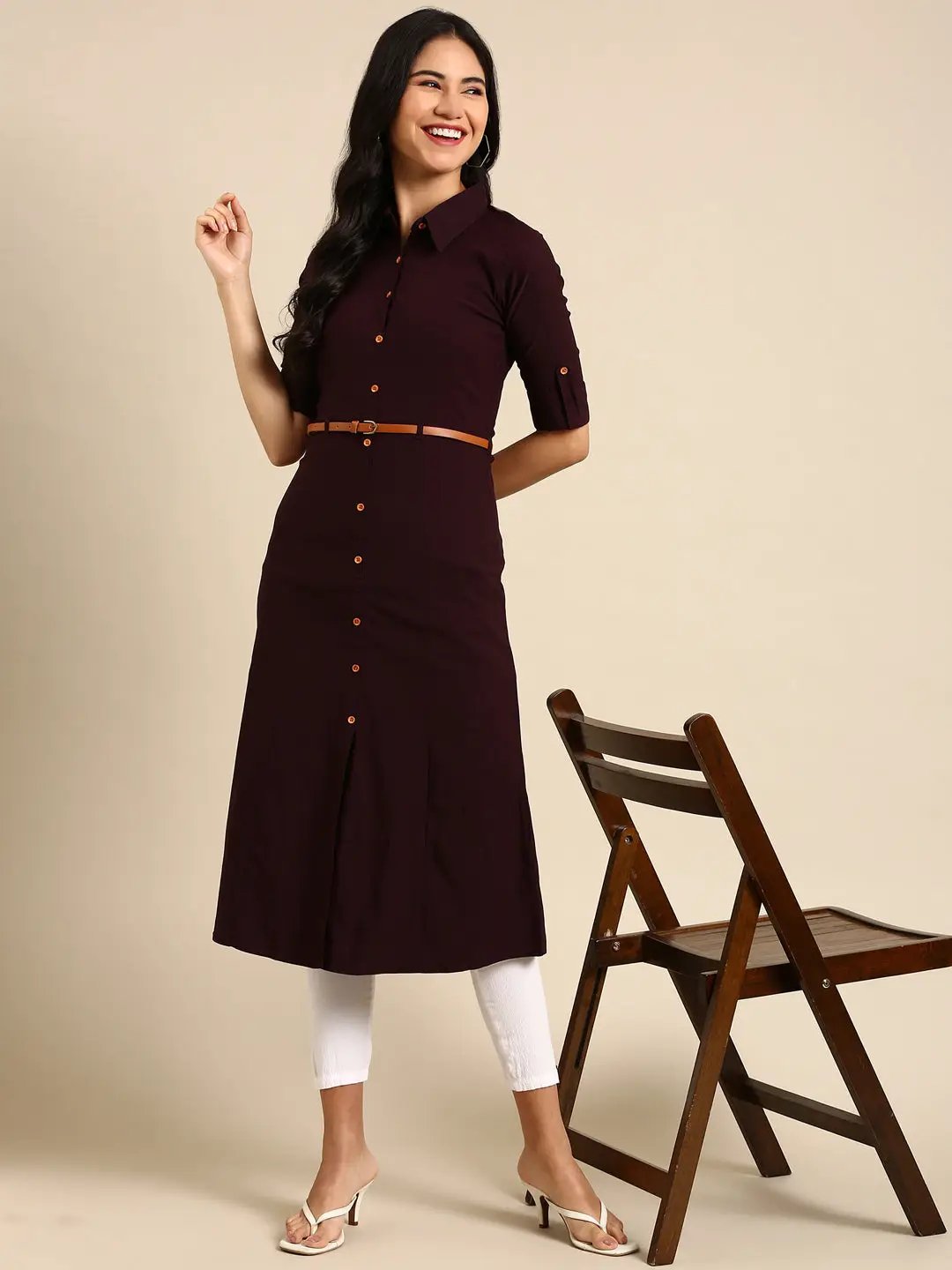 Women's Purple Solid A-Line Kurta