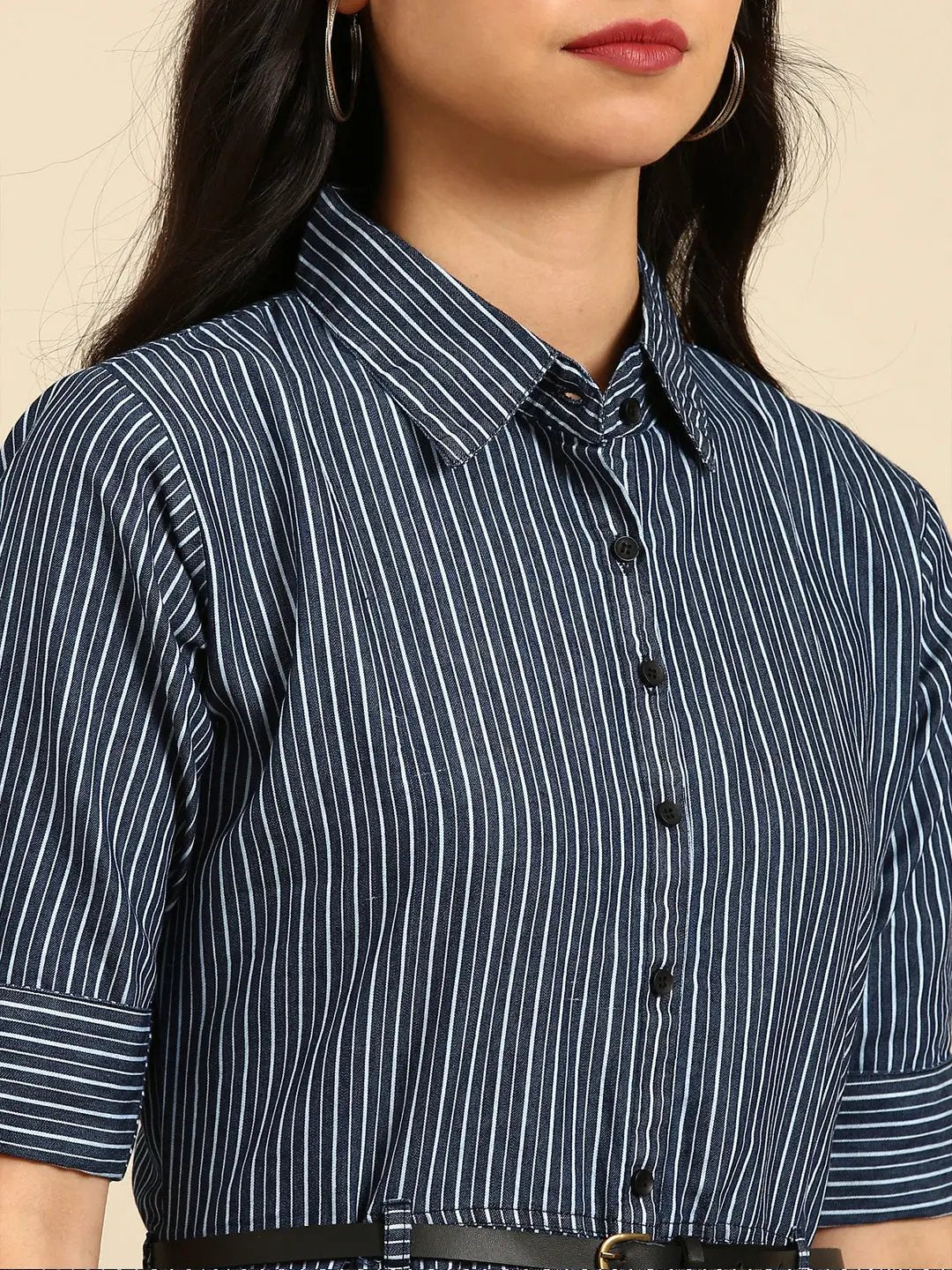 Women's Blue Striped A-Line Kurta