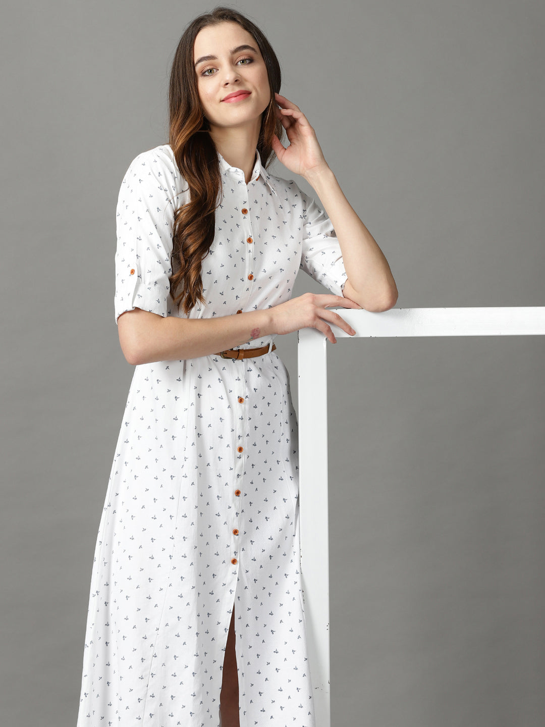 Women's White Printed A-Line Dress