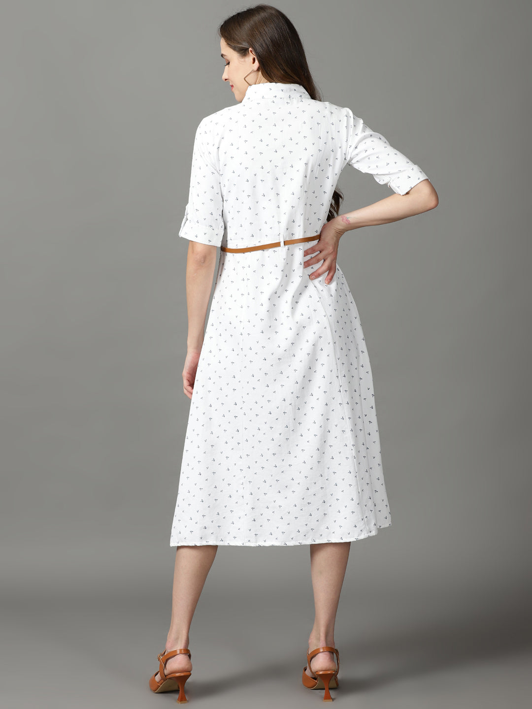 Women's White Printed A-Line Dress