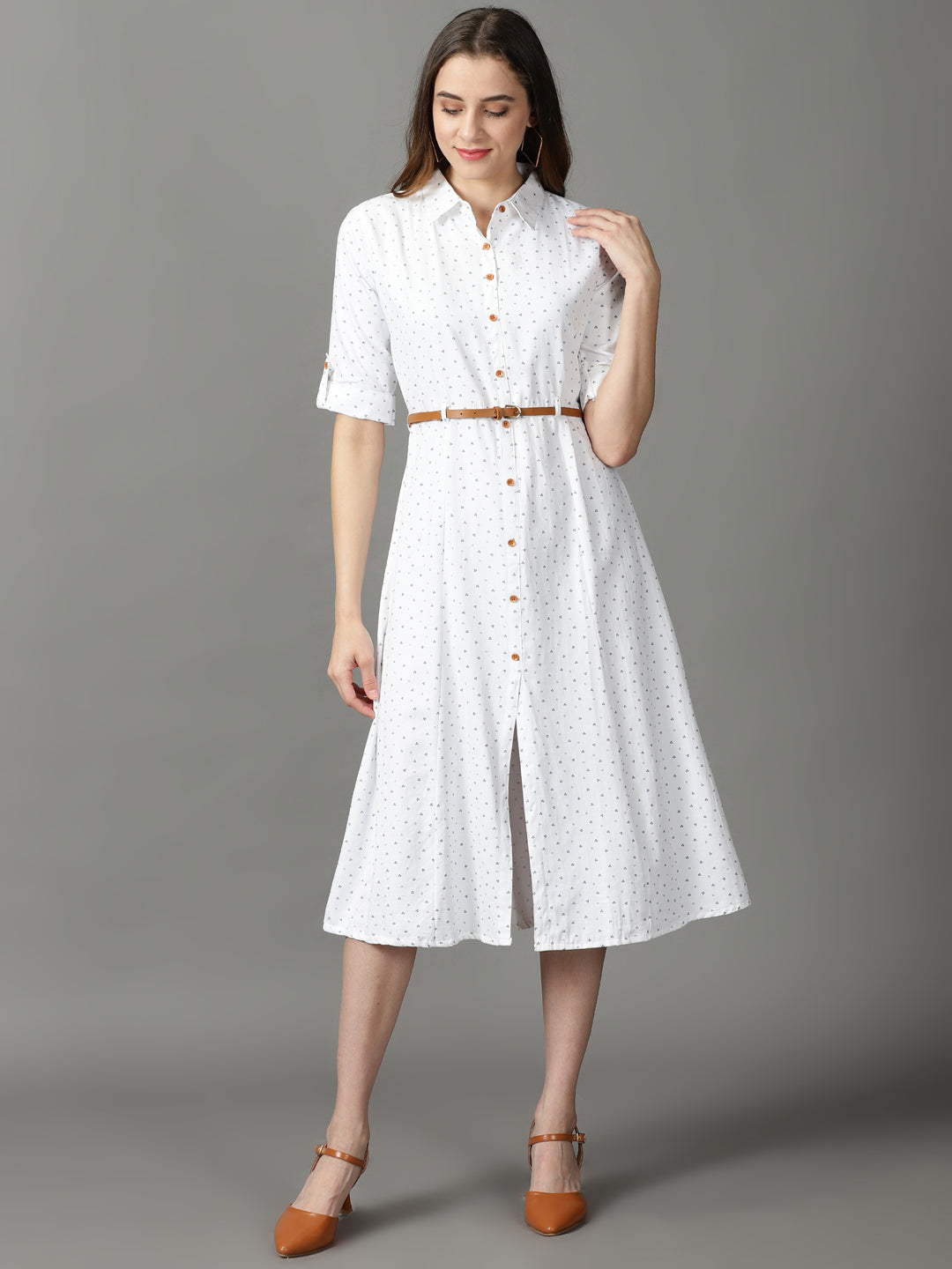 Women's White Printed A-Line Dress