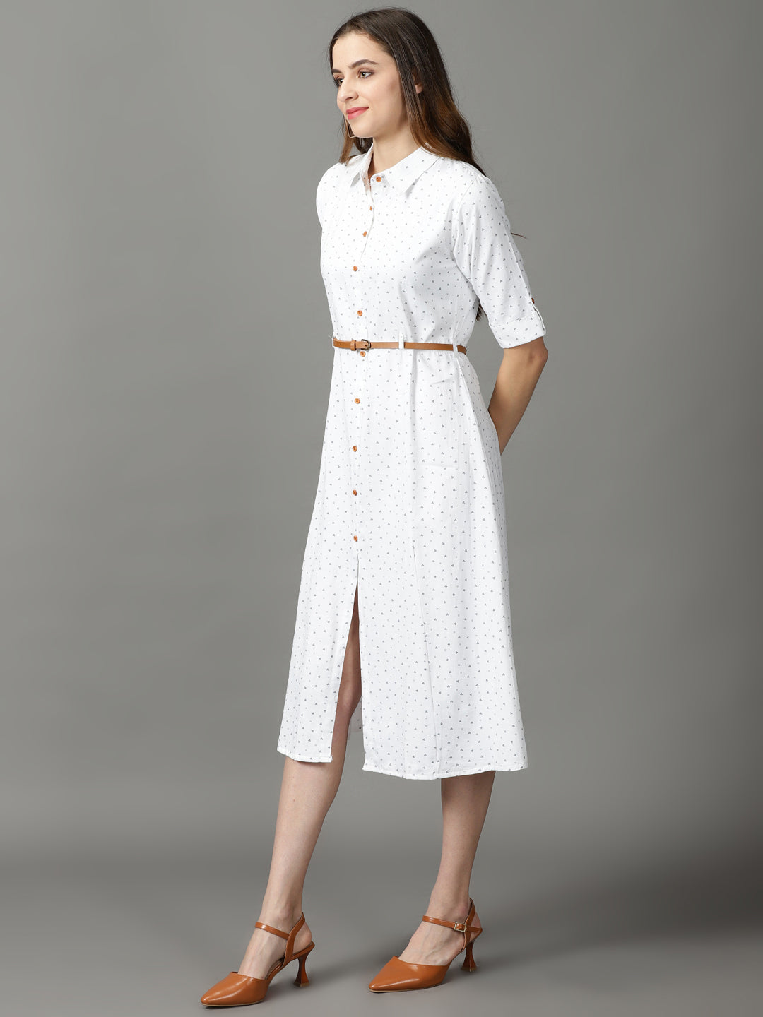 Women's White Printed A-Line Dress