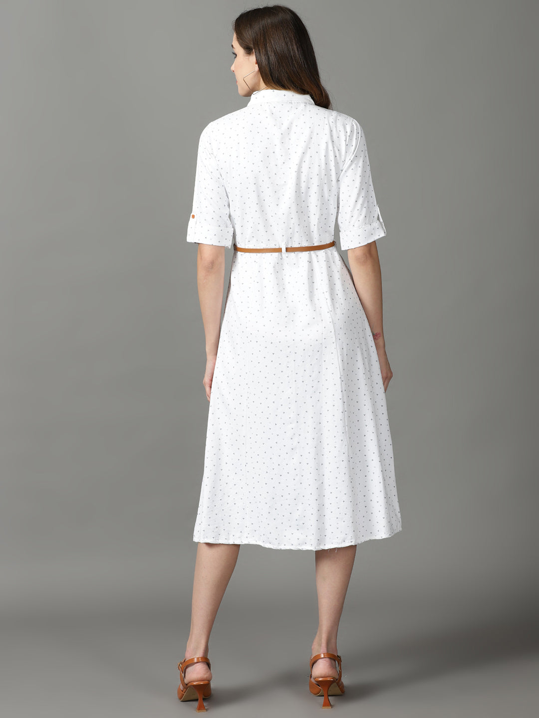 Women's White Printed A-Line Dress