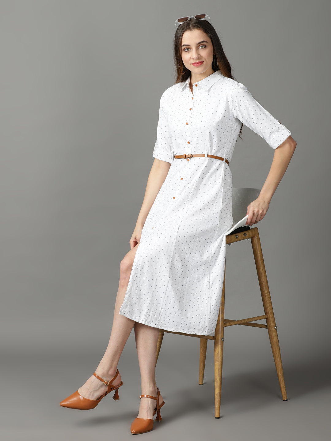 Women's White Printed A-Line Dress