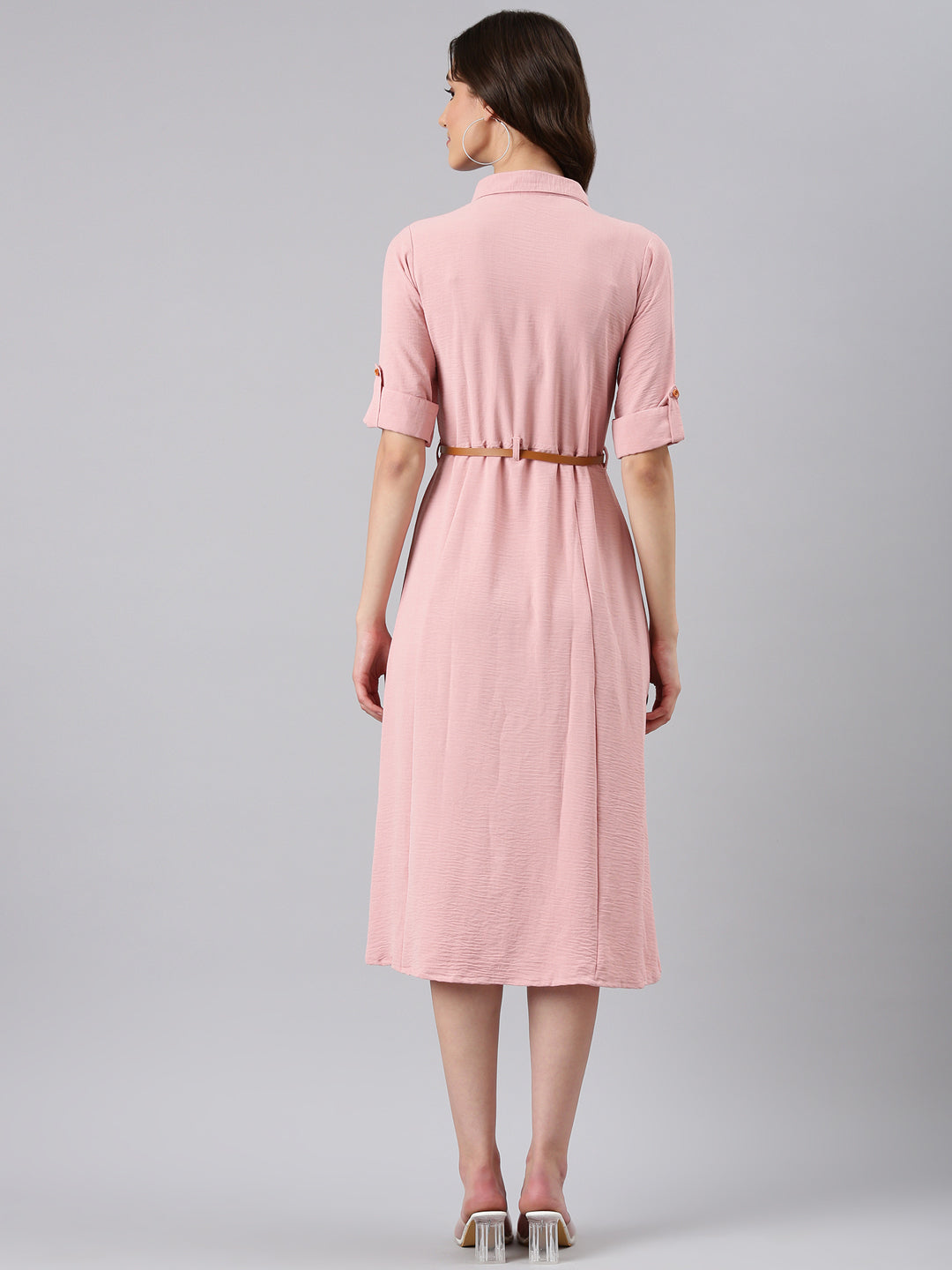 Women Peach Solid Shirt Dress