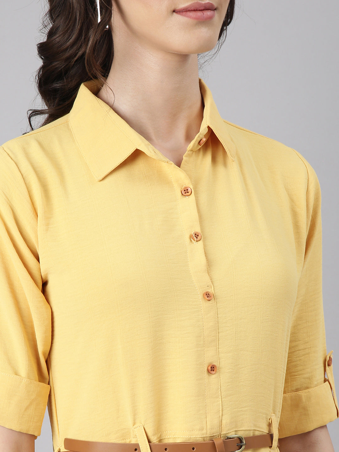 Women Yellow Solid Shirt Dress