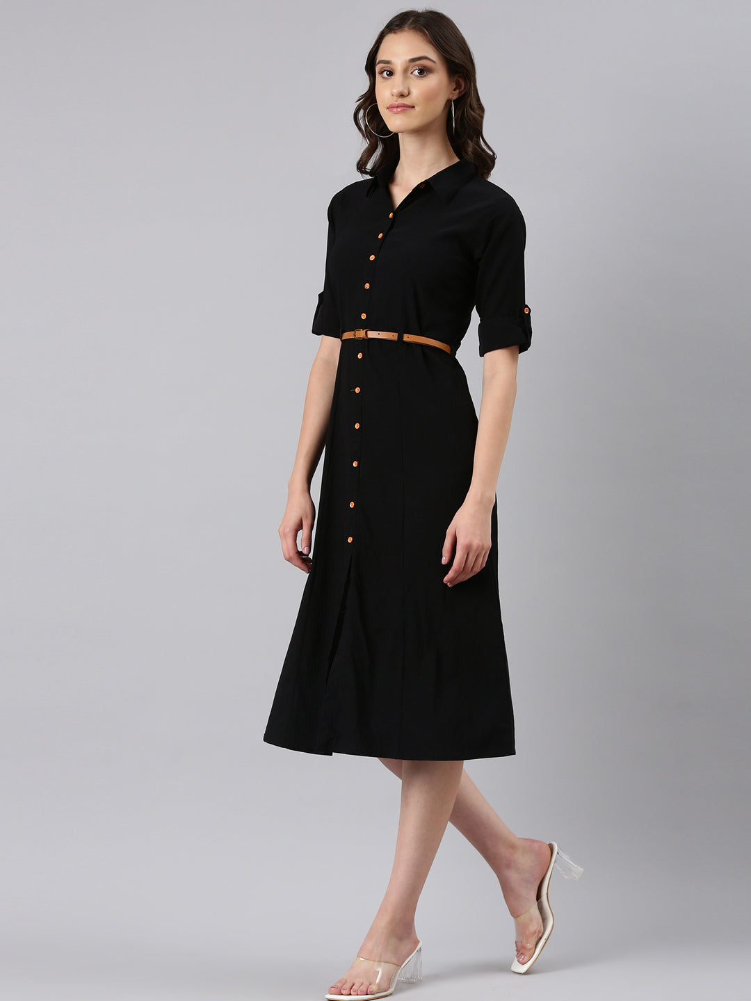 Women Black Solid Shirt Dress