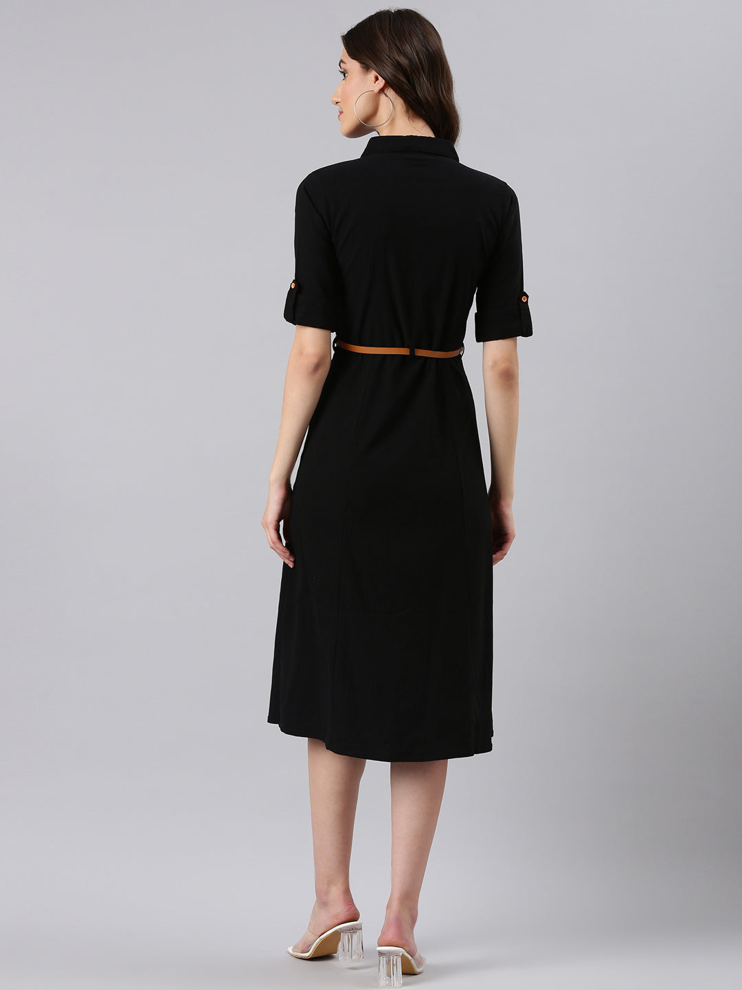 Women Black Solid Shirt Dress