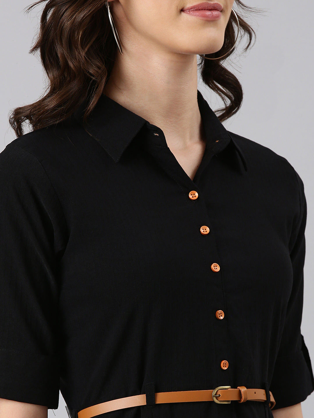 Women Black Solid Shirt Dress