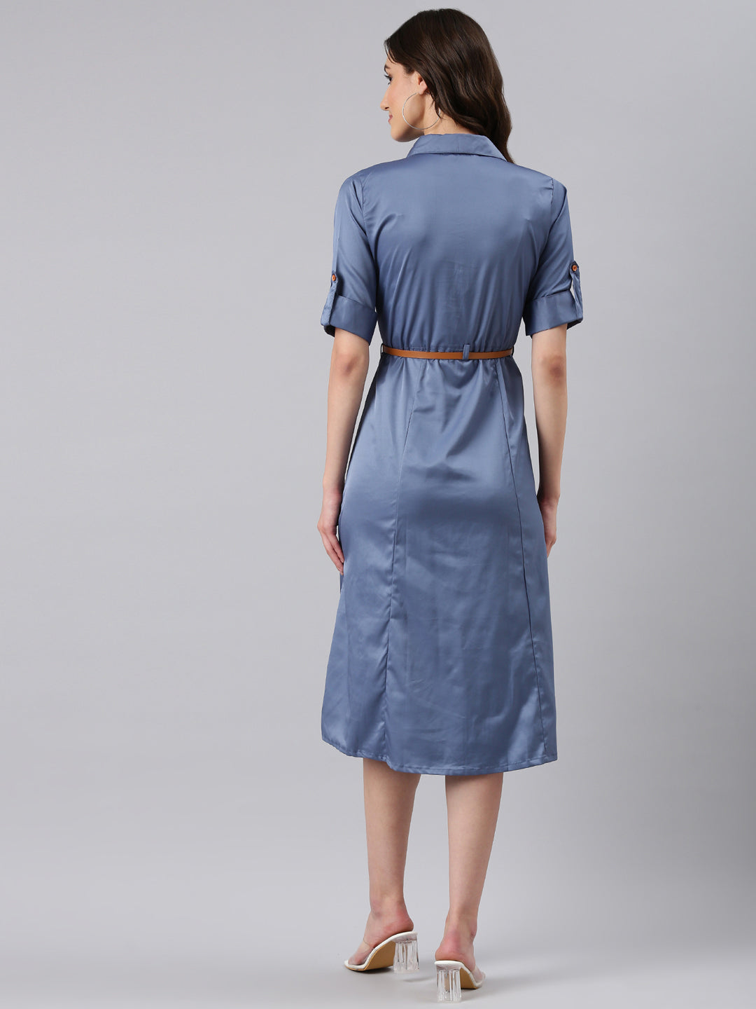 Women Blue Solid Shirt Dress