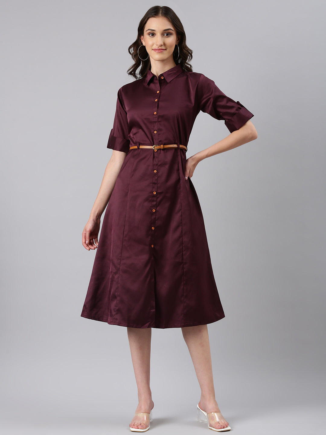 Women Purple Solid Shirt Dress