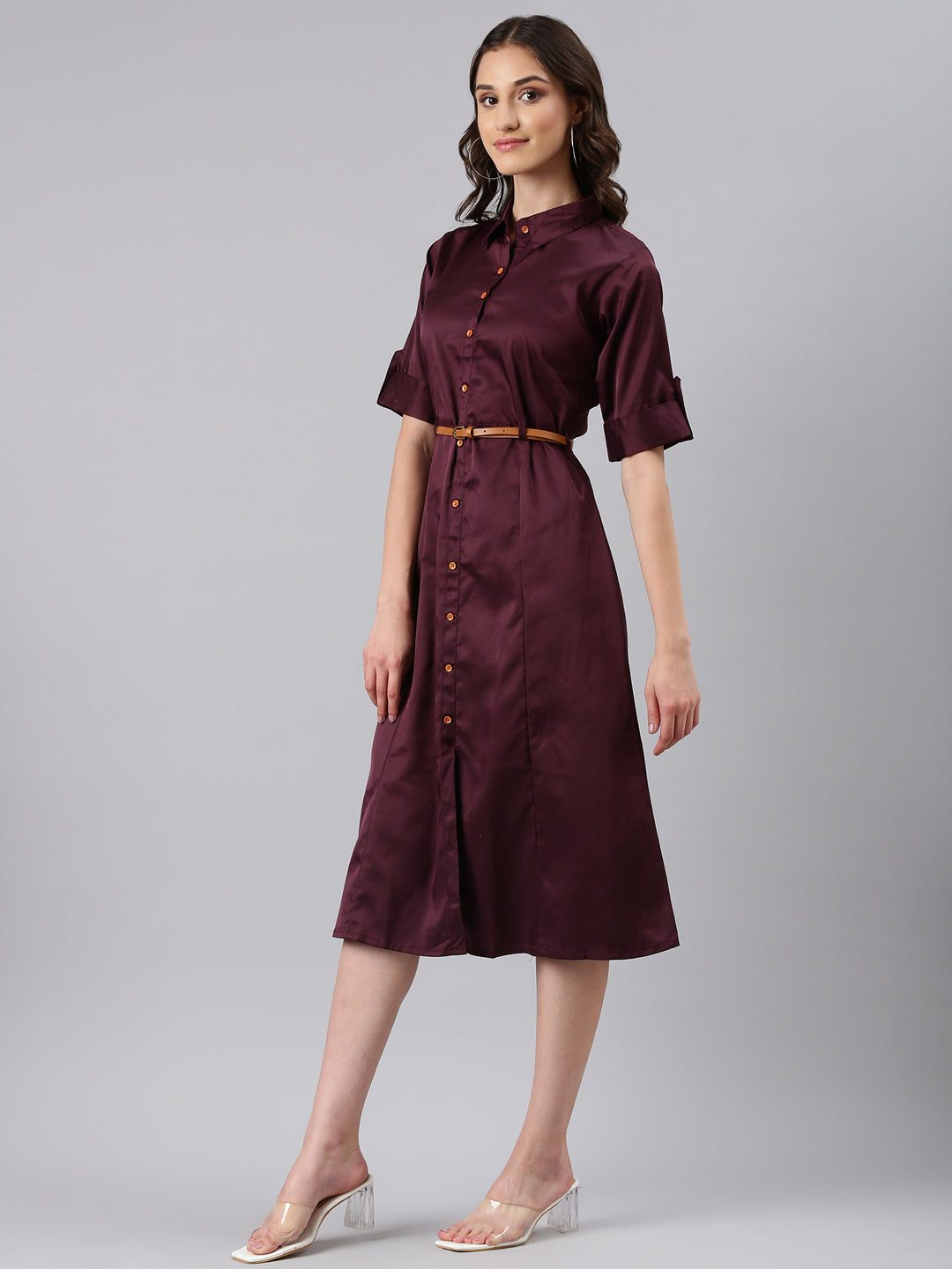 Women Purple Solid Shirt Dress