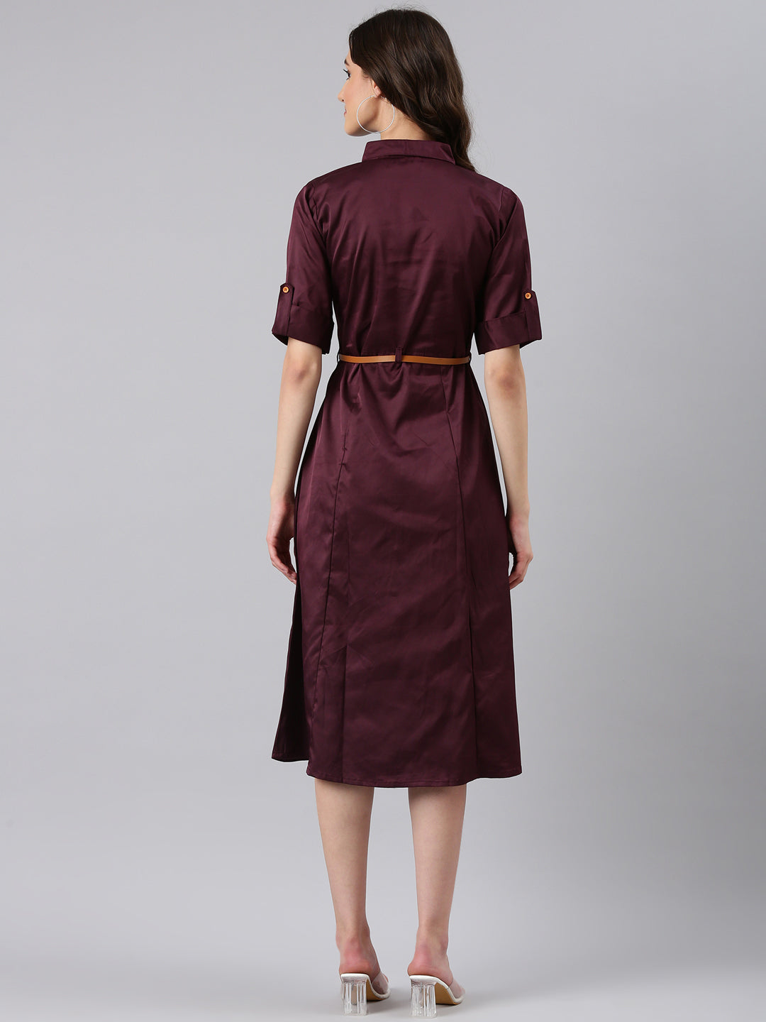 Women Purple Solid Shirt Dress