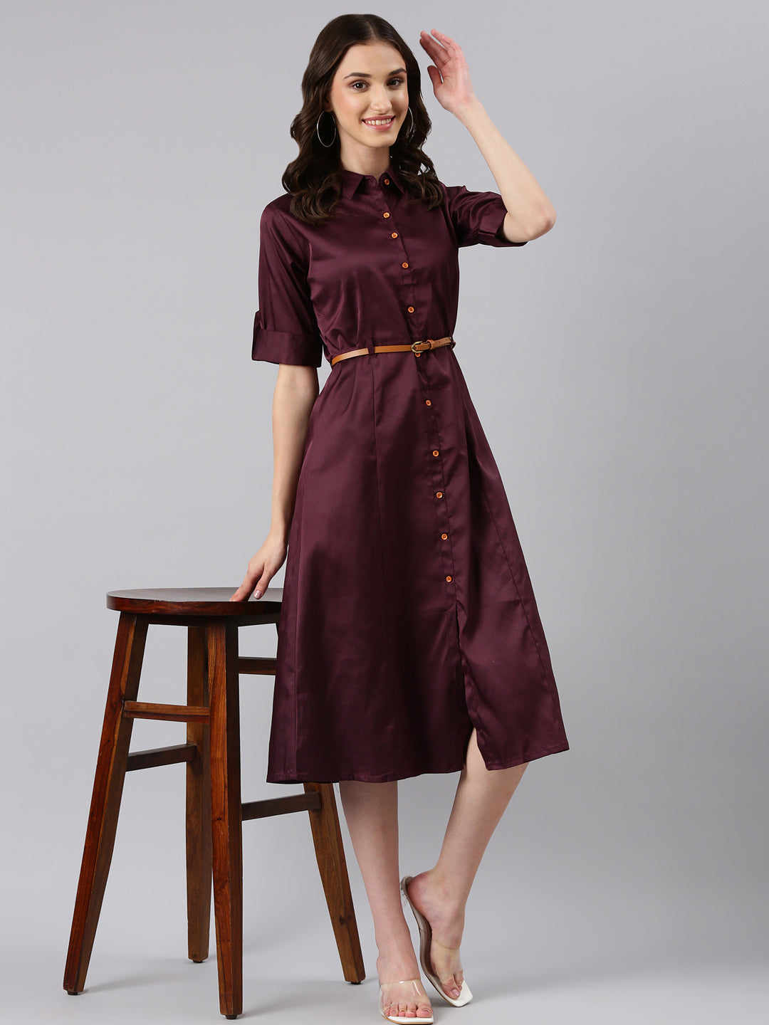 Women Purple Solid Shirt Dress