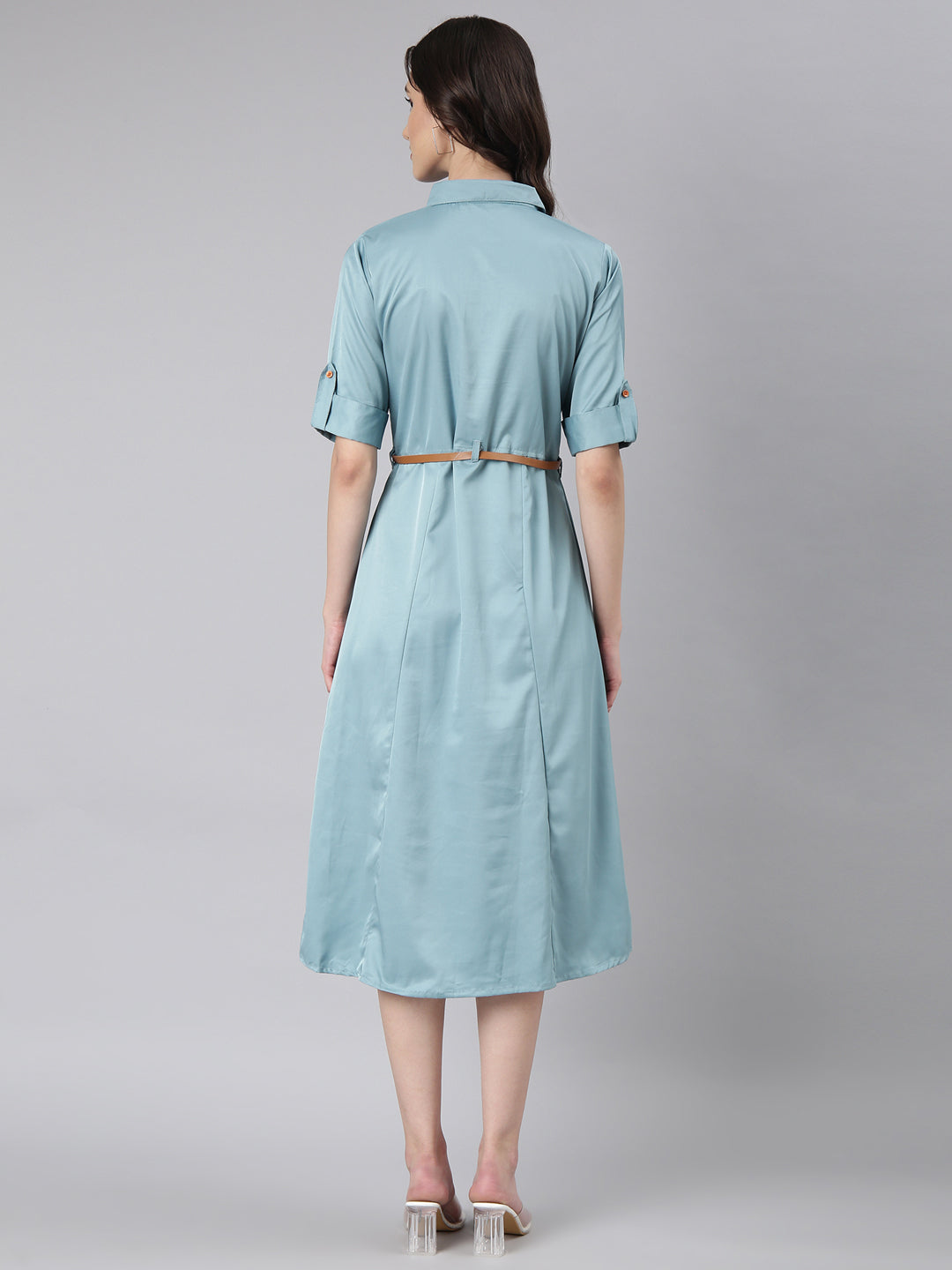 Women Teal Solid Shirt Dress