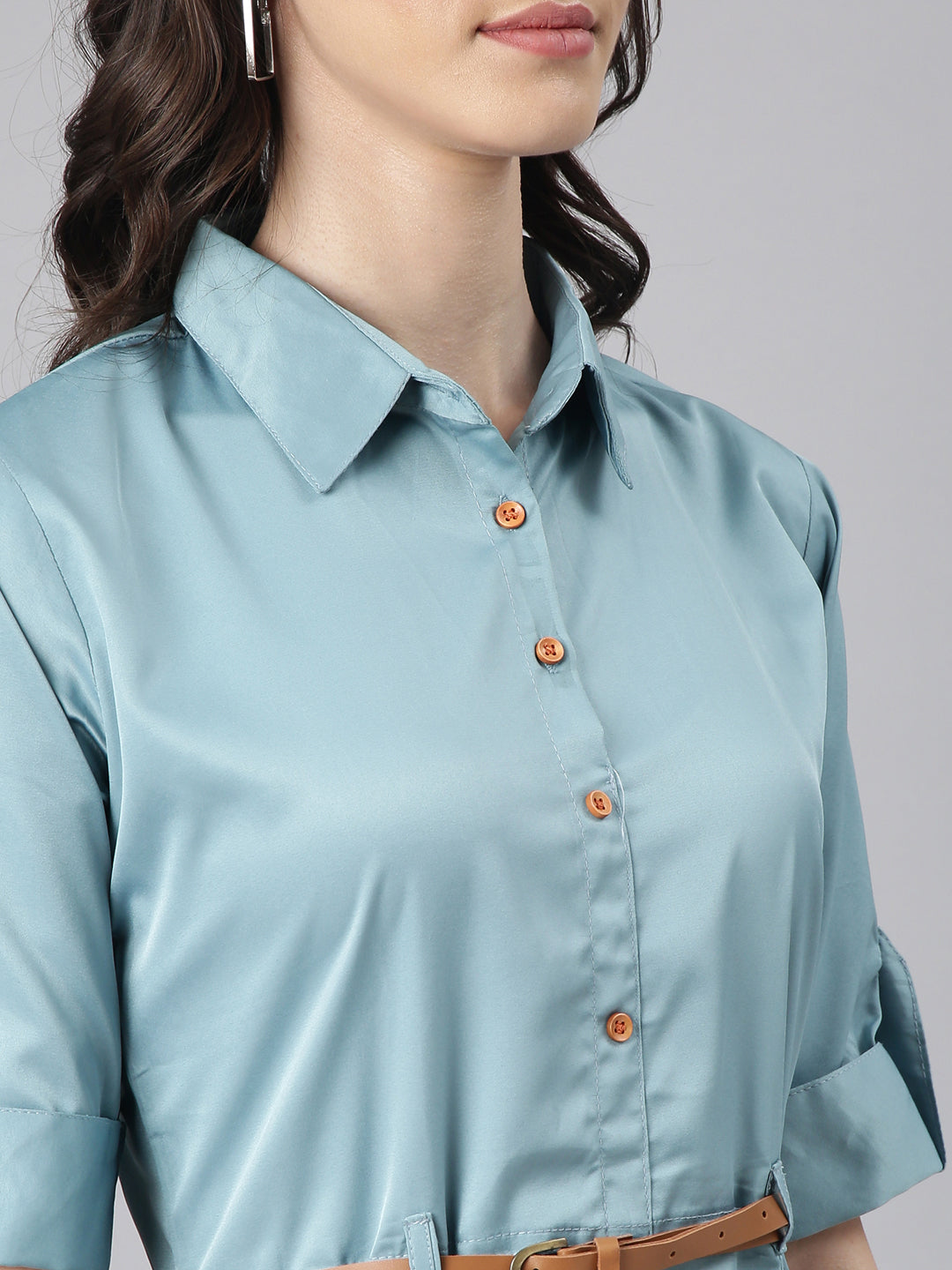 Women Teal Solid Shirt Dress